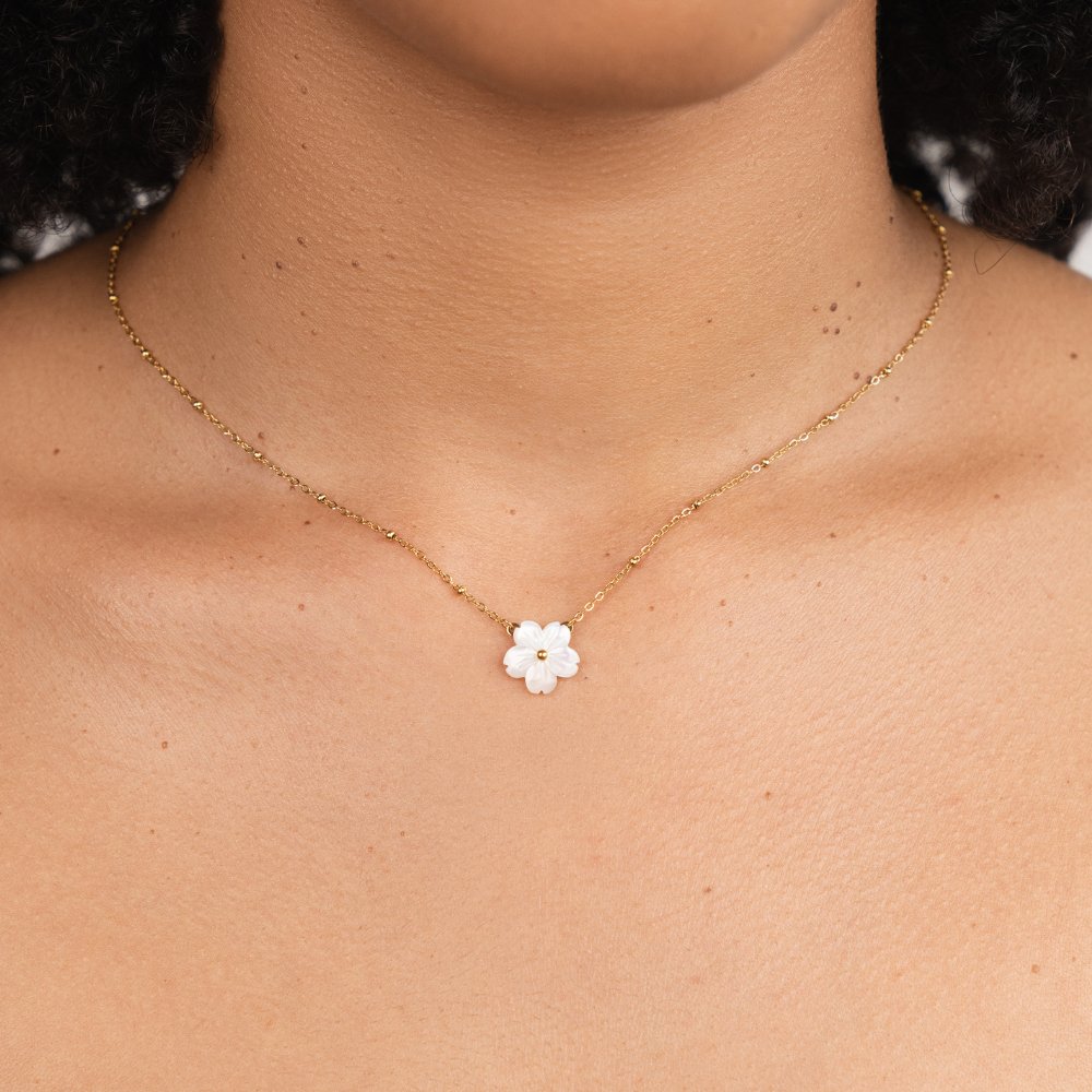 White Blossom Flower Necklace — view 2